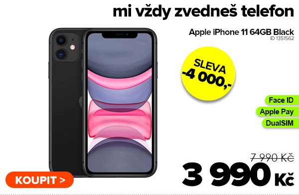 Apple iPhone 11&nbsp;64GB Black za 3&nbsp;990&nbsp;Kč - Mobilní telefon | GIGACOMPUTER.CZ