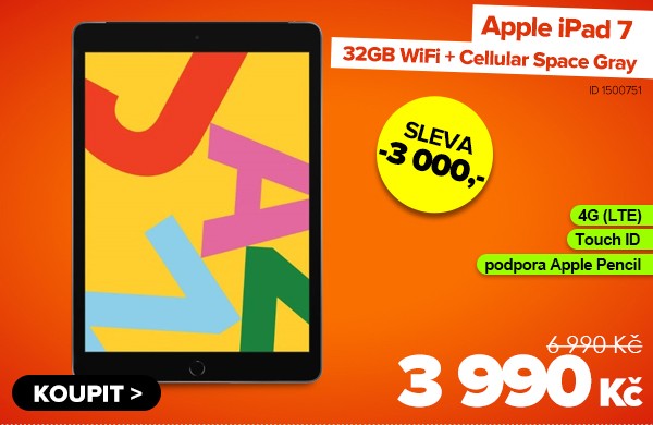 Apple iPad 7&nbsp;32GB WiFi + Cellular Space Gray za 3&nbsp;990&nbsp;Kč - Tablet | GIGACOMPUTER.CZ