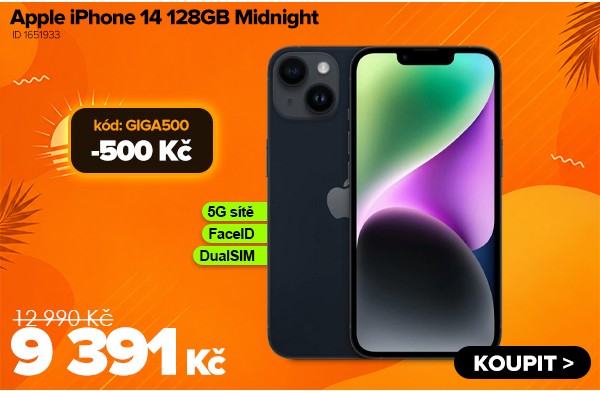 Apple iPhone 14&nbsp;128GB Midnight za 9&nbsp;891&nbsp;Kč - Mobilní telefon | GIGACOMPUTER.CZ