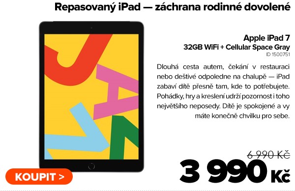 Apple iPad 7&nbsp;32GB WiFi + Cellular Space Gray za 3&nbsp;990&nbsp;Kč - Tablet | GIGACOMPUTER.CZ
