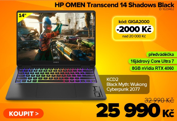 HP OMEN Transcend 14-fb0004ns Shadows Black za 27&nbsp;990&nbsp;Kč - Notebook | GIGACOMPUTER.CZ