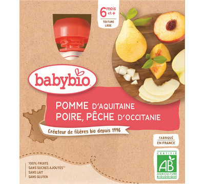 BABYBIO jablko s hruškou a broskví 4 x 90 g