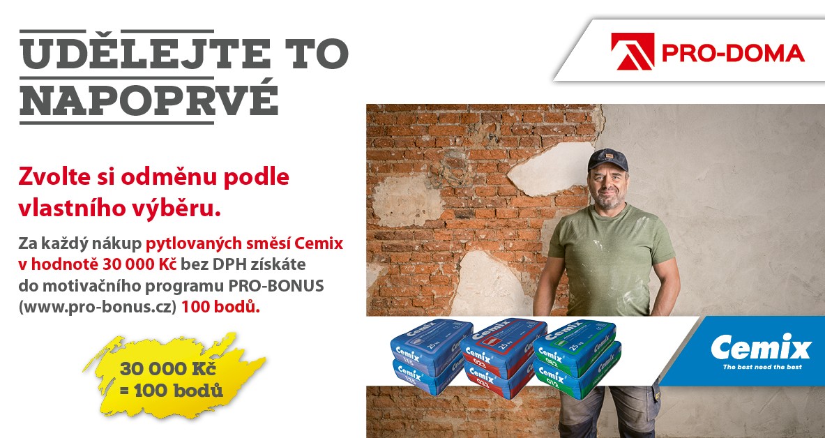 Za nákup směsí CEMIX body do programu PRO-BONUS | Stavebniny PRO-DOMA | Váš dodavatel stavebních materiálů