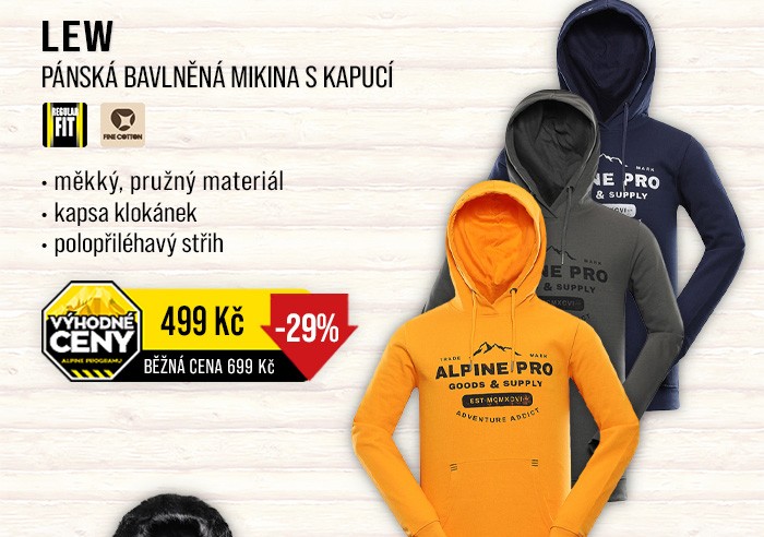 PÁNSKÁ BAVLNĚNÁ MIKINA LEW | ALPINE PRO